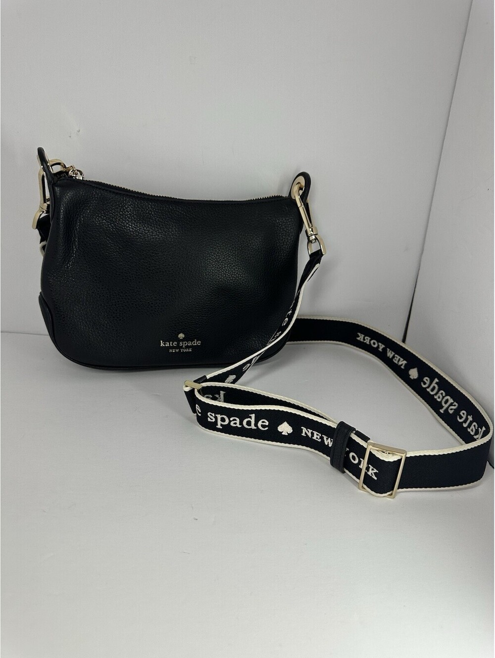 Kate Spade Rosie Small Crossbody Bag Pebbled Leather, Black Logo Strap